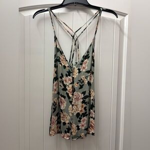 American Eagle Floral Button-Front Strappy Tank Top
